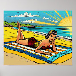  Pinup Meisje op het Strand Poster