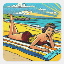  Pinup Meisje op het Strand Vierkante Sticker
