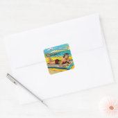 Pinup Meisje op het Strand Vierkante Sticker (Envelop)