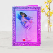  pinup meisje vies martini schattig roze paarse kaart (Gele Bloem)