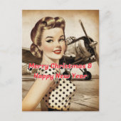  Pinup meisje, WO2 vliegtuig, Elegant kerstfeest Feestdagenkaart (Voorkant)