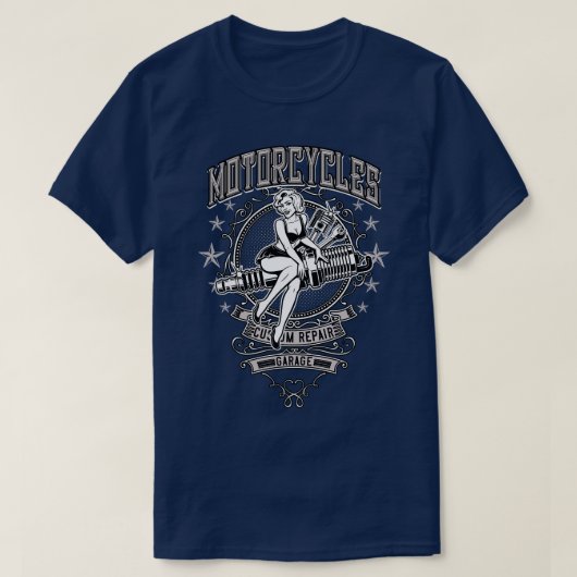PinUp Motorfiets Garage Workshop T-shirt (Design voorkant)