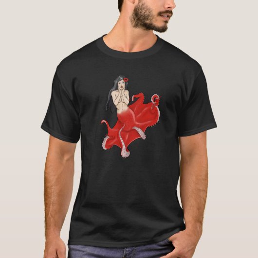 Pinup Octopus Mermaid Cecaelia T-shirt (Voorkant)