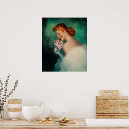 Pinup roze bloem poster (Keuken)