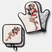 Pinup Santa Babe Ovenwant & Pannenlap Set (Voorkant / Achterkant)