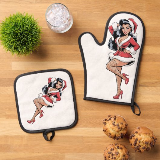 Pinup Santa Babe Ovenwant & Pannenlap Set (Top down)