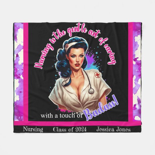 Pinup_ Verpleegkundige Badass Fleece Deken (Voorkant (Horizontaal))