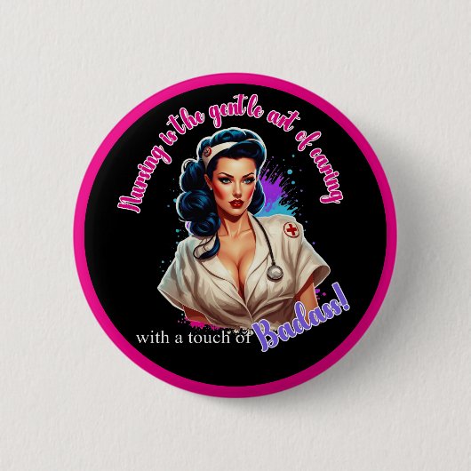 Pinup_ Verpleegkundige Badass Ronde Button 5,7 Cm (Voorkant)