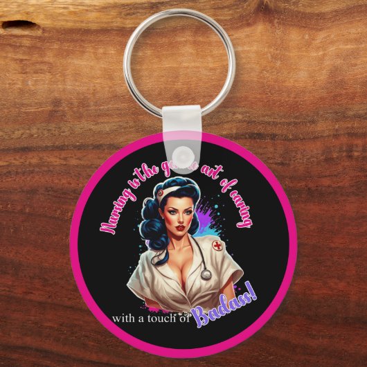 Pinup_ Verpleegkundige Badass Sleutelhanger (Voorkant)