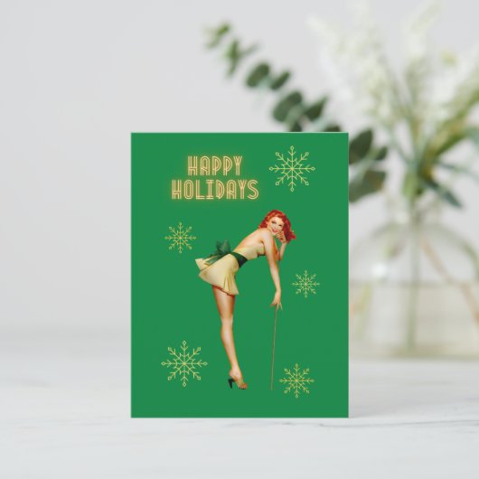 Pinup Vintage Kerstmis Briefkaart (Staand voorkant)