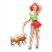 Pinup Woman met Honden Sticker (Voorkant)