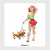 Pinup Woman met Honden Sticker (Vel)
