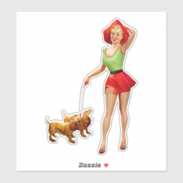 Pinup Woman met Honden Sticker