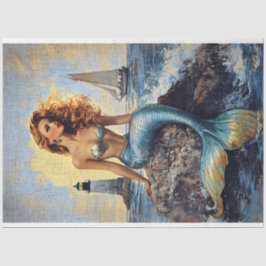Pinup Zeemeermin Versleten Vintage Stijl Decoupage Tissuepapier