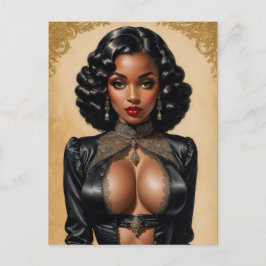pinup zwart meisje briefkaart
