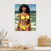 Pinup Zwart Meisje Melanine Bikini Model Poster (Keuken)