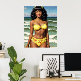 Pinup Zwart Meisje Melanine Bikini Model Poster