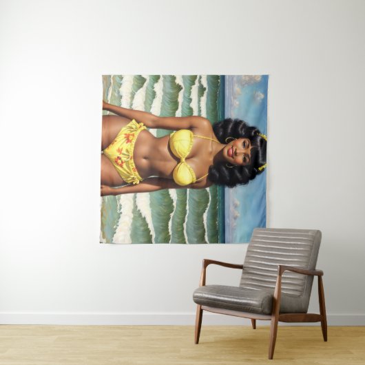 Pinup Zwart Meisje Melanine Bikini Model Wandkleed (In Situ (horizontaal))