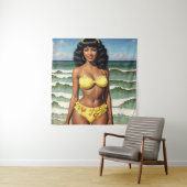 Pinup Zwart Meisje Melanine Bikini Model Wandkleed (In situ)