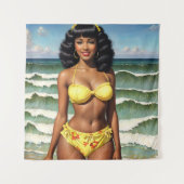 Pinup Zwart Meisje Melanine Bikini Model Wandkleed (Voorkant)