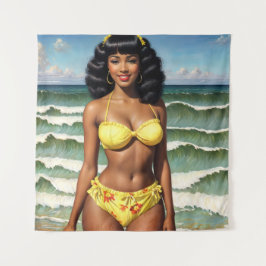 Pinup Zwart Meisje Melanine Bikini Model Wandkleed