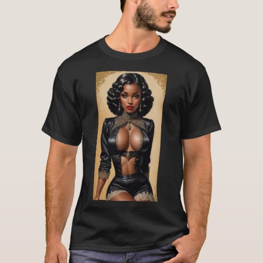  pinup zwart meisje t-shirt (Voorkant)