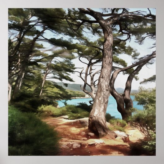 Pinus pinea Pine Tree Forest Painting Poster (Voorkant)