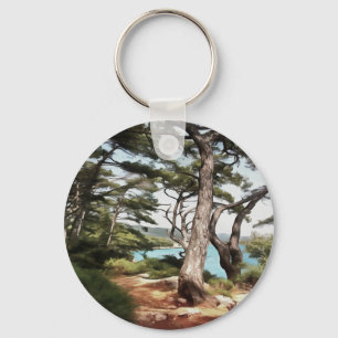 Pinus pinea Pine Tree Forest Painting Sleutelhanger