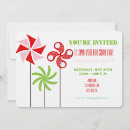 Pinwheel Bday Invite (Meisje) - Afdrukken of downl Kaart