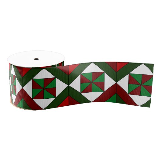 Pinwheel Diamond Kerstquilt Grosgrain Lint (Spoel)