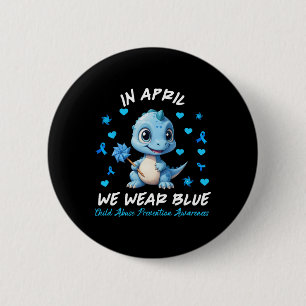 Pinwheel Dino In April dragen we Blauwe Preventie Ronde Button 5,7 Cm