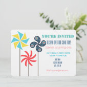 Pinwheel thema verjaardagsuitnodiging - kleurrijk kaart (Staand voorkant)