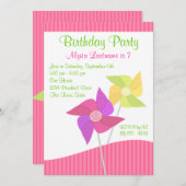 Pinwheel verjaardagsfeestje kaart (Voorkant / Achterkant)