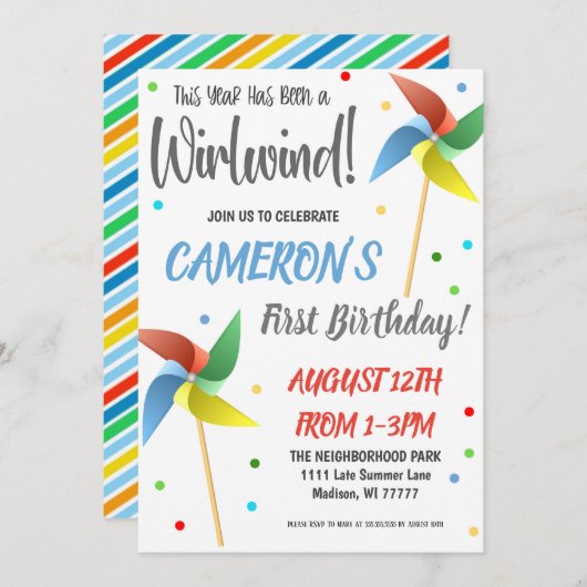 Pinwheel verjaardagsfeestuitnodiging kaart (Voorkant / Achterkant)