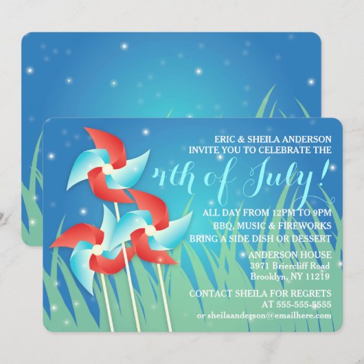 Pinwheels 4 juli Picnic Invitting Kaart (Voorkant / Achterkant)