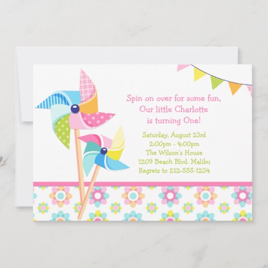 Pinwheels Birthday Party Kaart (Voorkant)