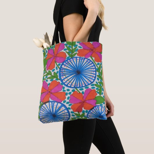Pinwheels en Flowers Tropical Pattern Canvas tas (Dichtbij)