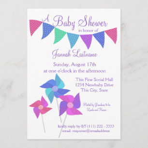Pinwheels en Polka Dot Pennants Baby shower Kaart