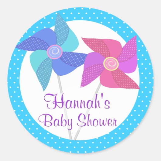 Pinwheels en Polka Dots Ronde Sticker (Voorkant)