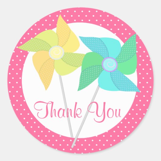 Pinwheels en Polka Dots Roze Ronde Sticker (Voorkant)