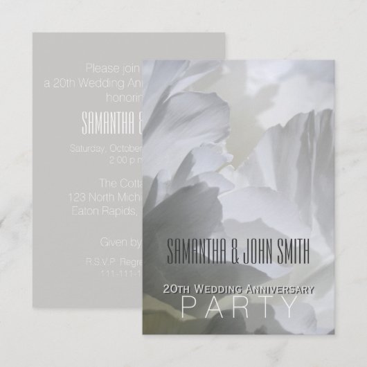 Pioen 20e huwelijksjubileum feest uitnodiging 1 (Voorkant / Achterkant)