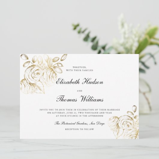 Pioen Art Schets Moderne Klassieke Faux Gouden Bru Kaart (Staand voorkant)