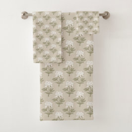 Pioen Bloem Blad Print Vintage Paddenstoel Beige Bad Handdoek