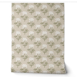 Pioen Bloem Blad Print Vintage Paddenstoel Beige Behang