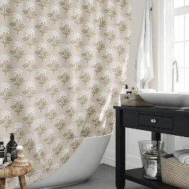 Pioen Bloem Blad Print Vintage Paddenstoel Beige Douchegordijn