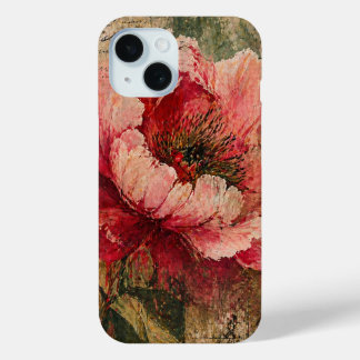 Pioen Bloem Botanisch Schrift Vintage Schrift Roze iPhone 15 Case