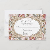 Pioen Bloem Elegant Goud Roze en Ivoor Bruiloft RSVP Kaartje (Voorkant)