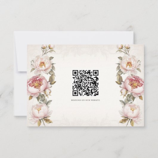 Pioen Bloem Elegant Goud Roze en Ivoor Bruiloft RSVP Kaartje (Achterkant)