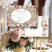 Pioen Bloem Elegant Goud Roze en Ivoor Bruiloft RSVP Kaartje