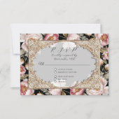Pioen Bloem Elegant Goud Roze en Zwart Bruiloft RSVP Kaartje (Voorkant)